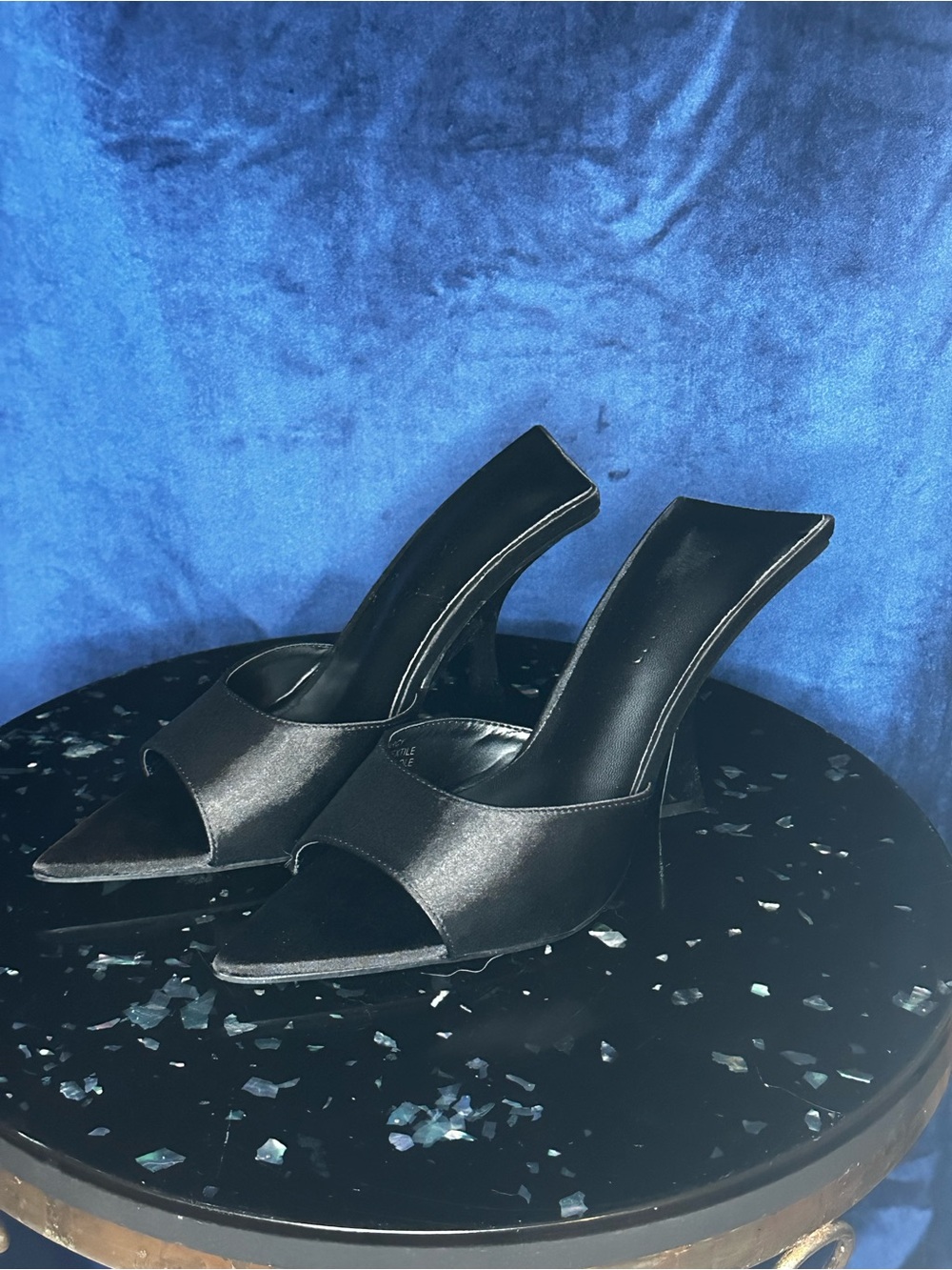Satin Open-Toe Edgy Heels in Black